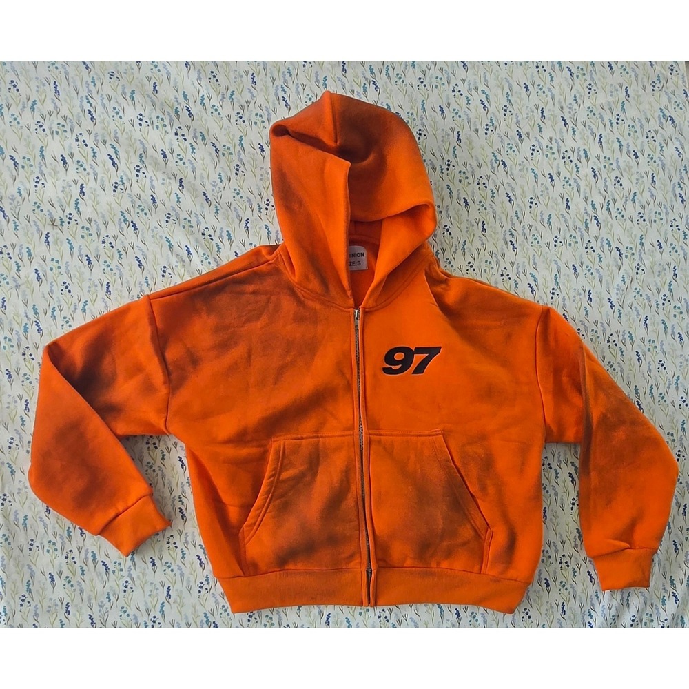 Dominion 97 Mens Orange Zip Up Hoodie Distressed Sun Faded Streetwear Small‎